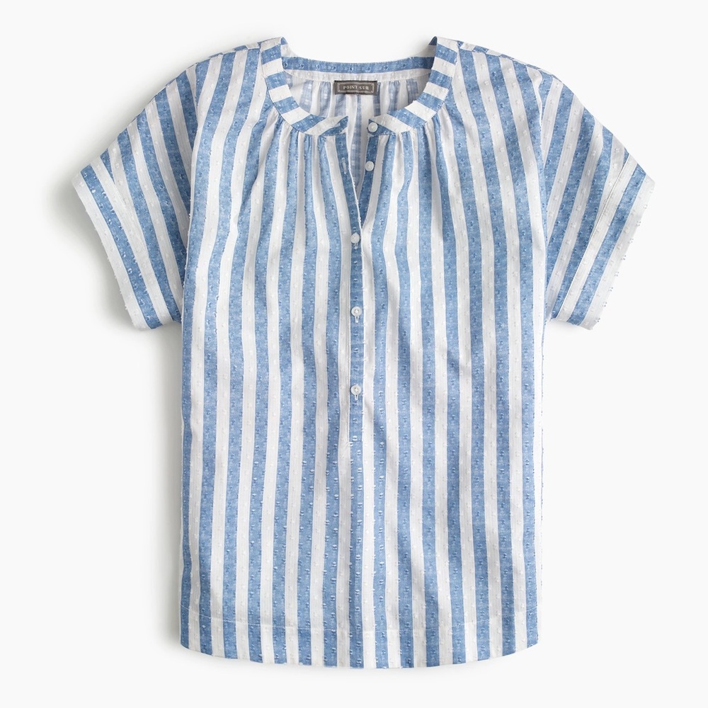 Point Sur short-sleeve popover shirt in cotton dobby stripe - classic JCREW